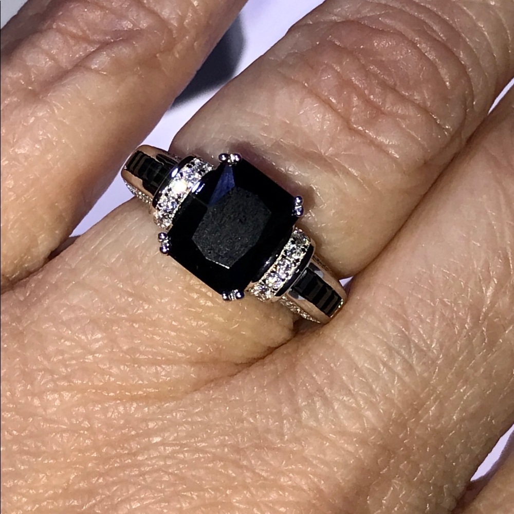 Sterling Silver Black Emerald Cut Black CZ Ring